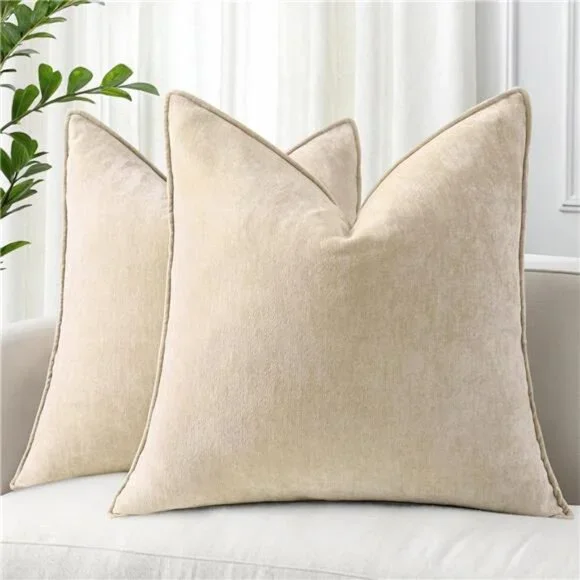 Spring Couch Throw Pillow Covers 18x18 Set of 2, Decorative Soft Velvet Neutral - Picture 1 of 7